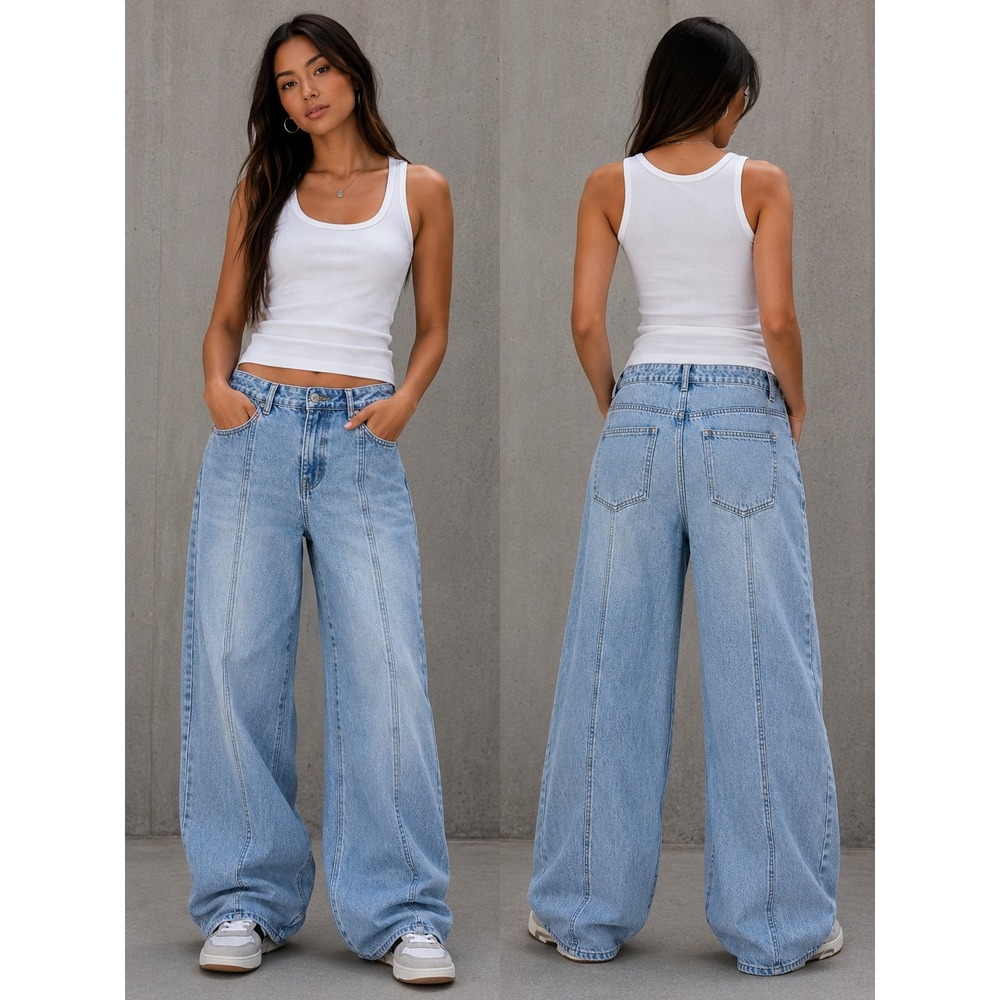 Future Collective Wide Leg Baggy Jeans Womens 10 Light Wash Denim Y2K High Rise